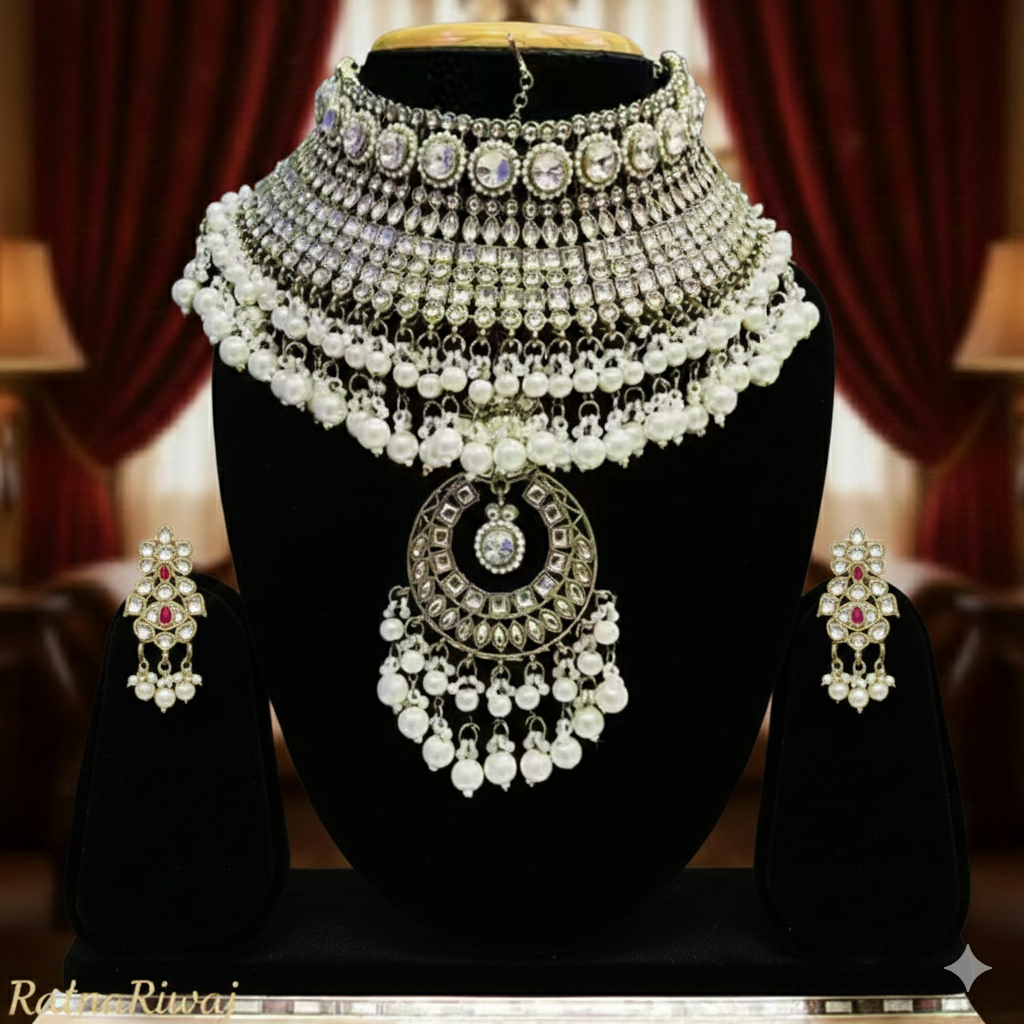 Mehndi Plated Jewellery Set White Austrian | Best Bridal Sets Indore