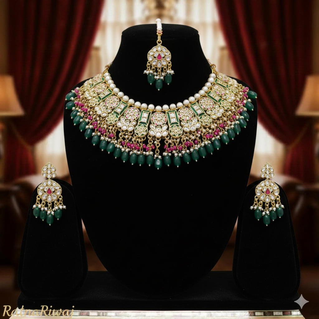 Meenakari Semi-Bridal Jewellery Indore | Gold Plated Necklace Set